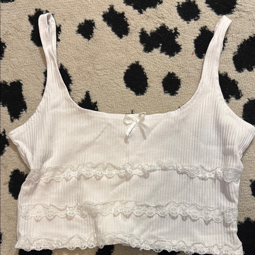 White Lace Trimmed Women's Top